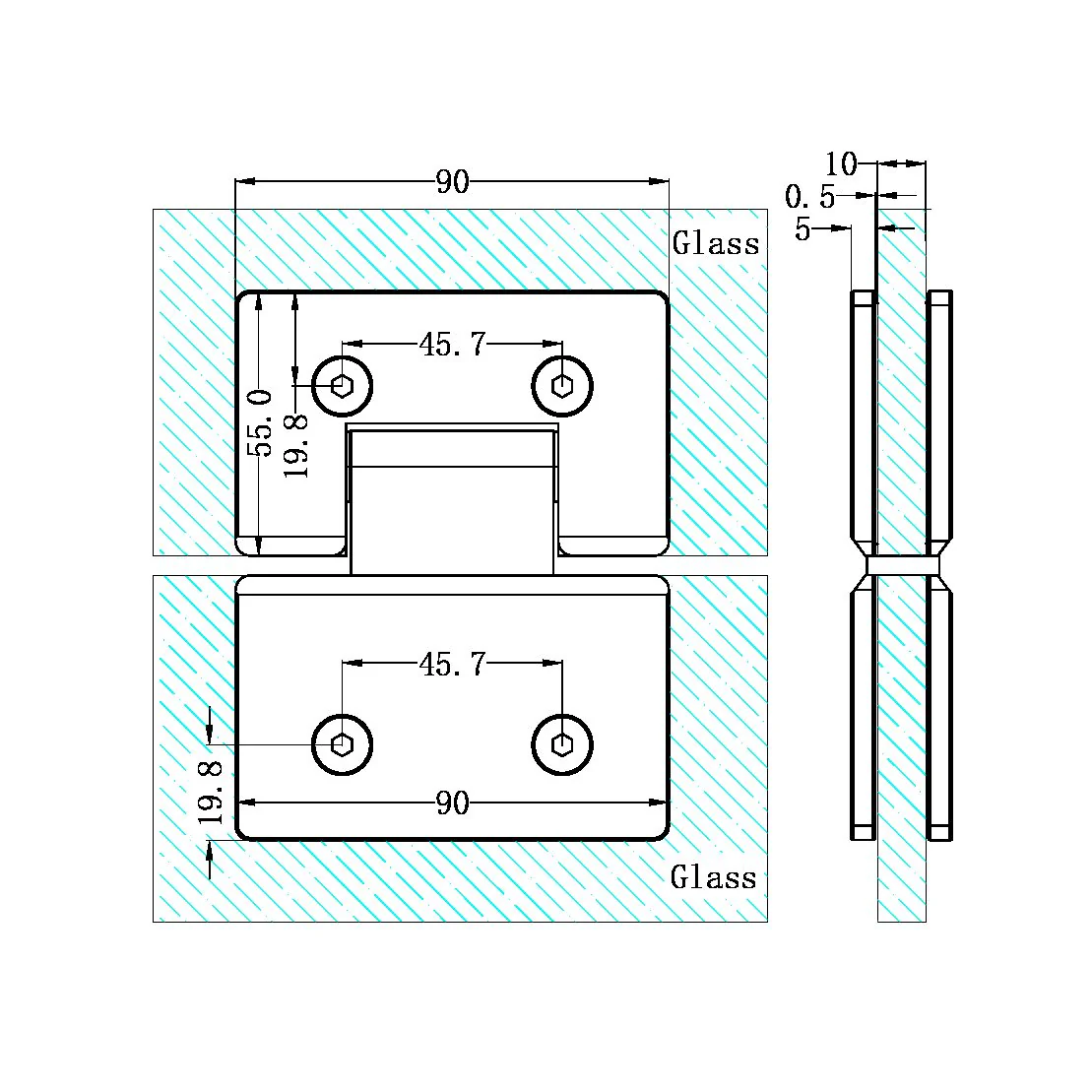 Nero 180 Degree Glass To Glass Shower Hinge 10mm Glass - Black Matte - Image 2