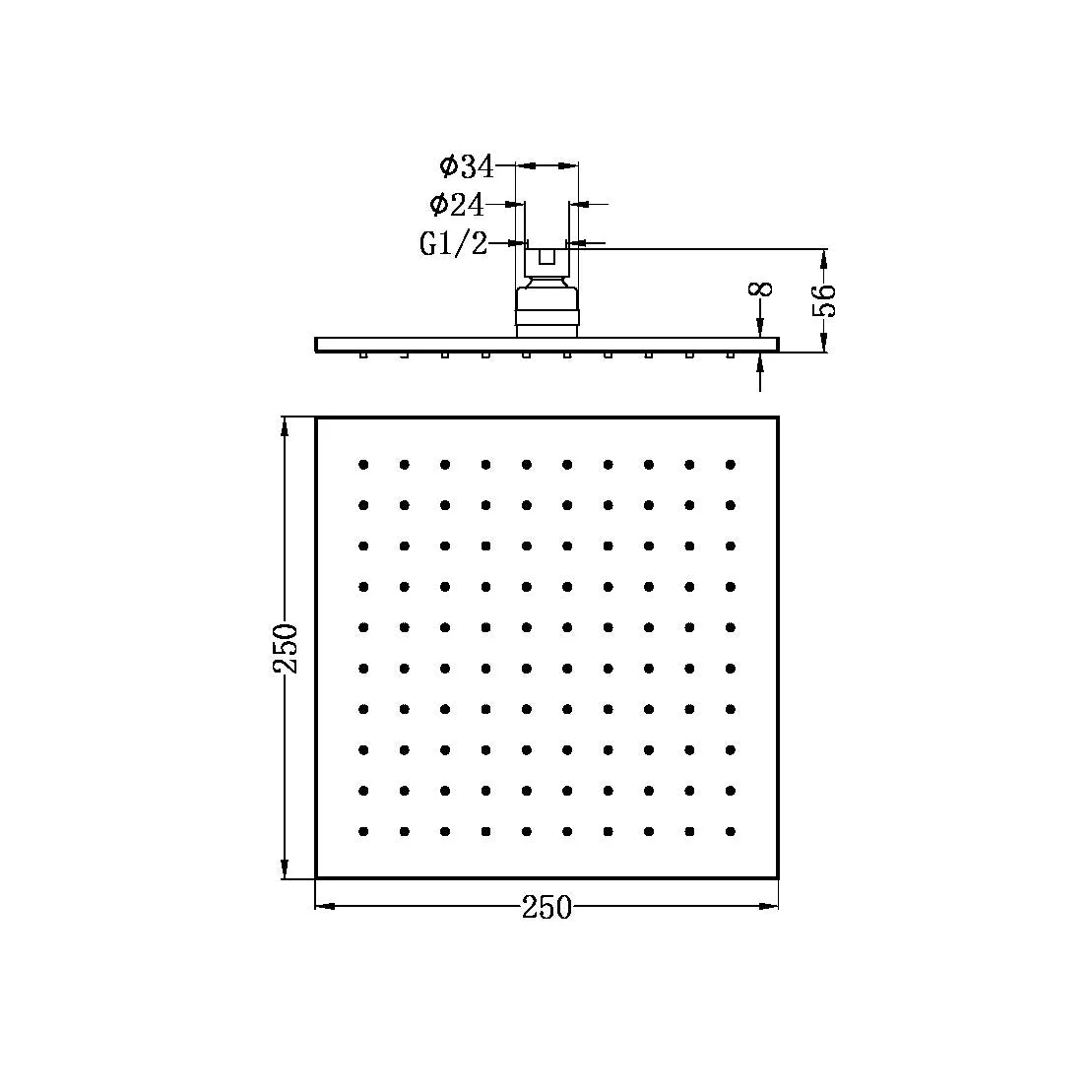 Nero 250mm Square Shower Head - Brushed Nickel - Image 2