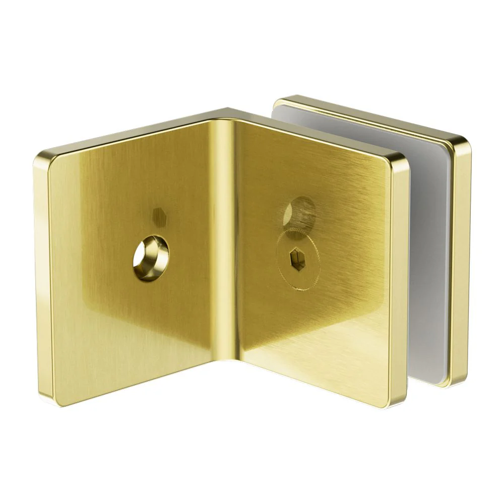 Nero 90 Degree Glass To Wall Bracket 10mm Glass - Brushed Gold