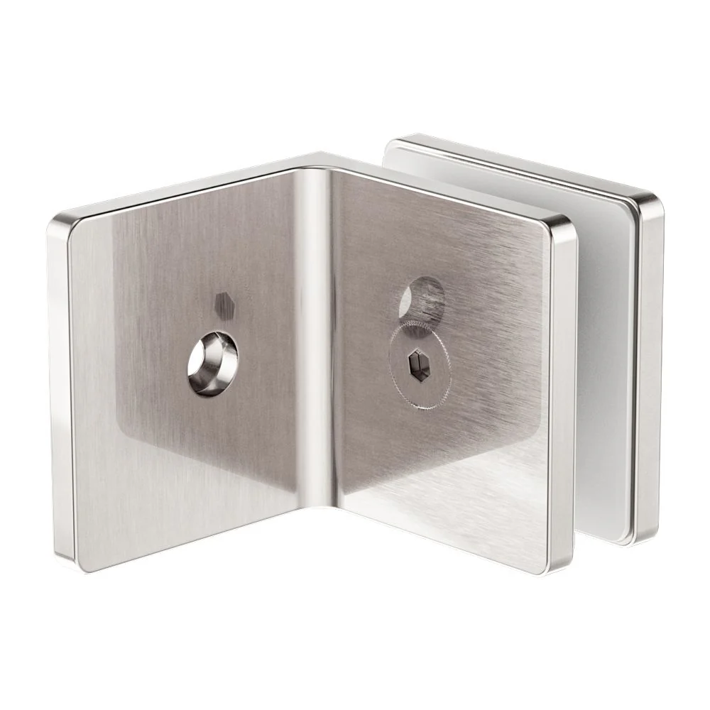 Nero 90 Degree Glass To Wall Bracket 10mm Glass - Brushed Nickel