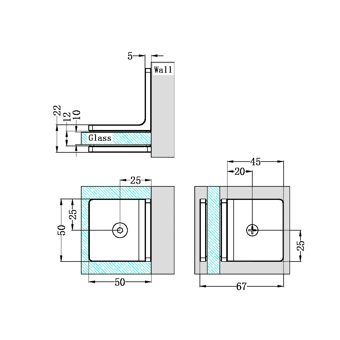 Nero 90 Degree Glass To Wall Bracket 10mm Glass - Brushed Nickel - Image 2