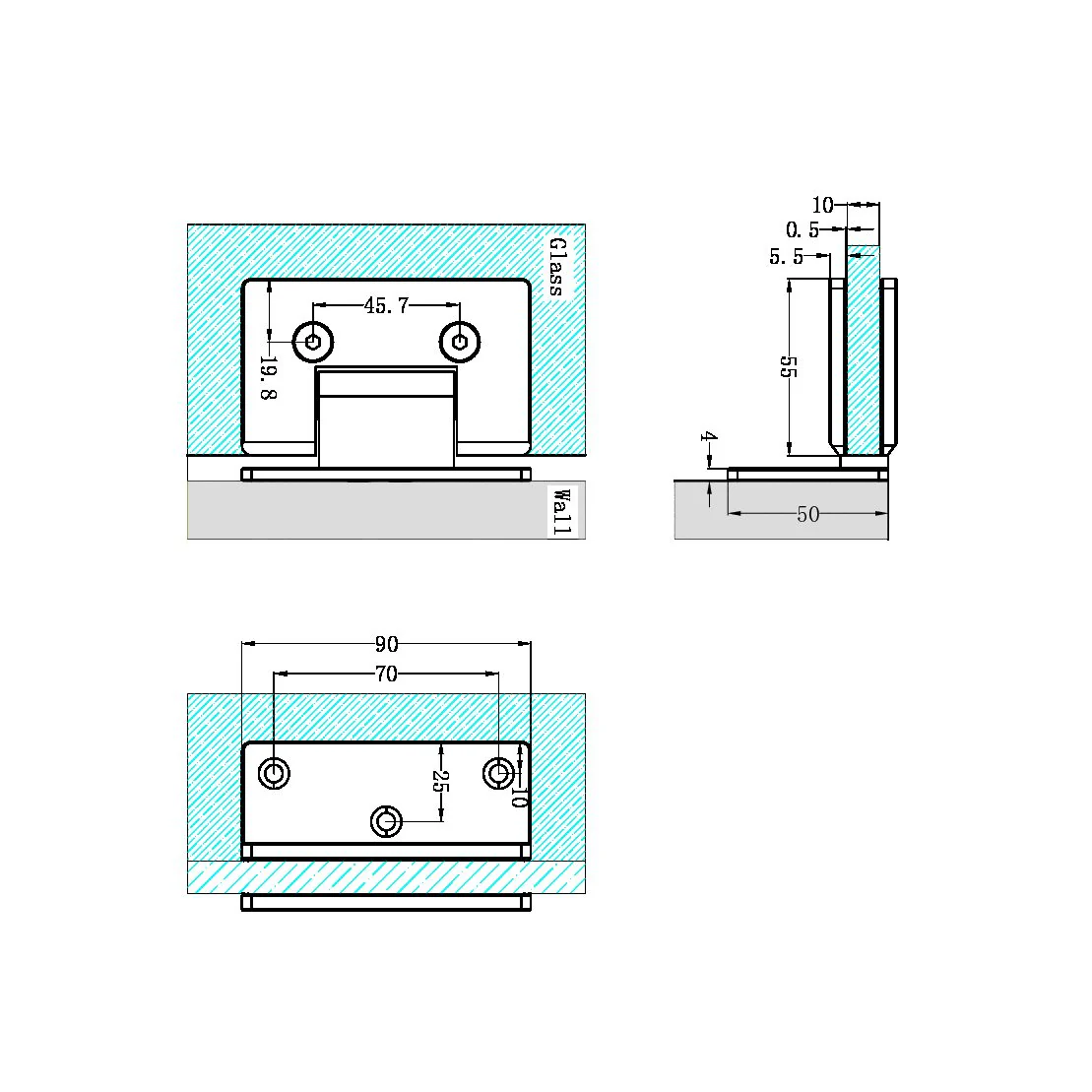 Nero 90 Degree Glass To Wall Shower Hinge 10mm Glass - Gun Metal - Image 2