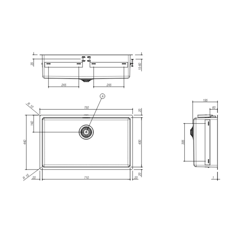 Abey Barazza Large Single Bowl Sink - Image 2