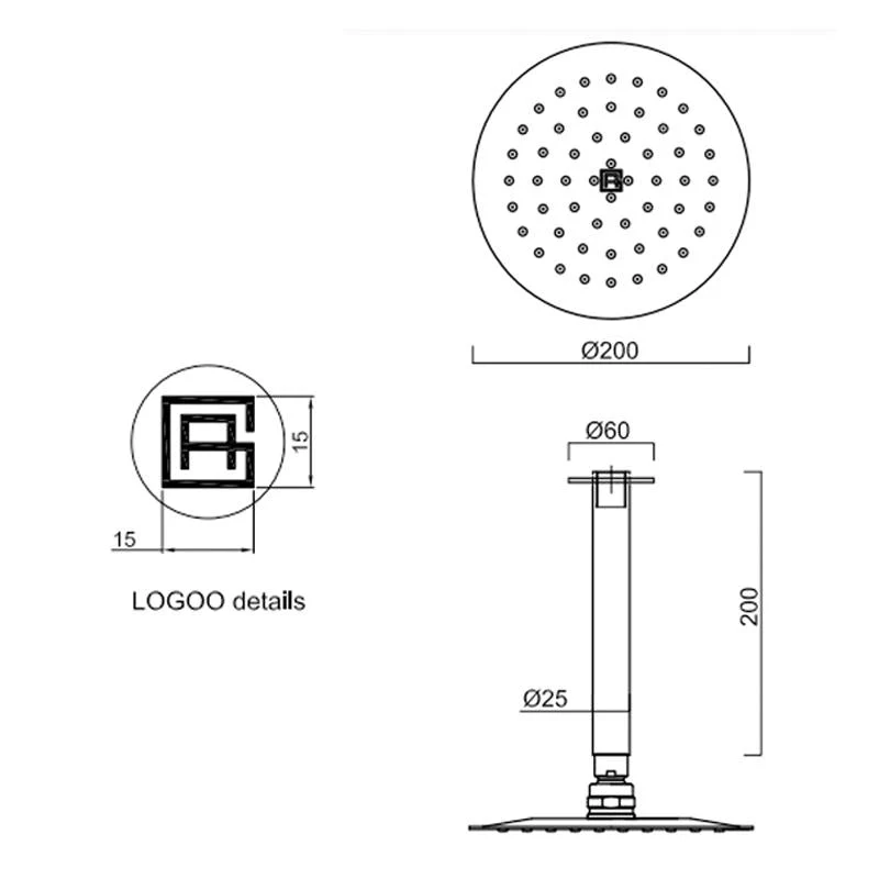 Abey Gareth Ashton 316 200mm Round Vertical Shower Drop - Image 2