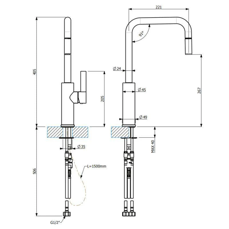 Abey Luz Kitchen Mixer With Pull-Out Black - Image 2
