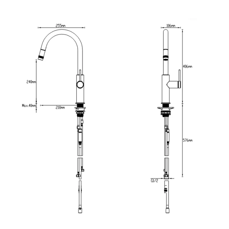 Abey Poco Pull Out Kitchen Mixer - Lead Free  Brushed Brass - Image 2