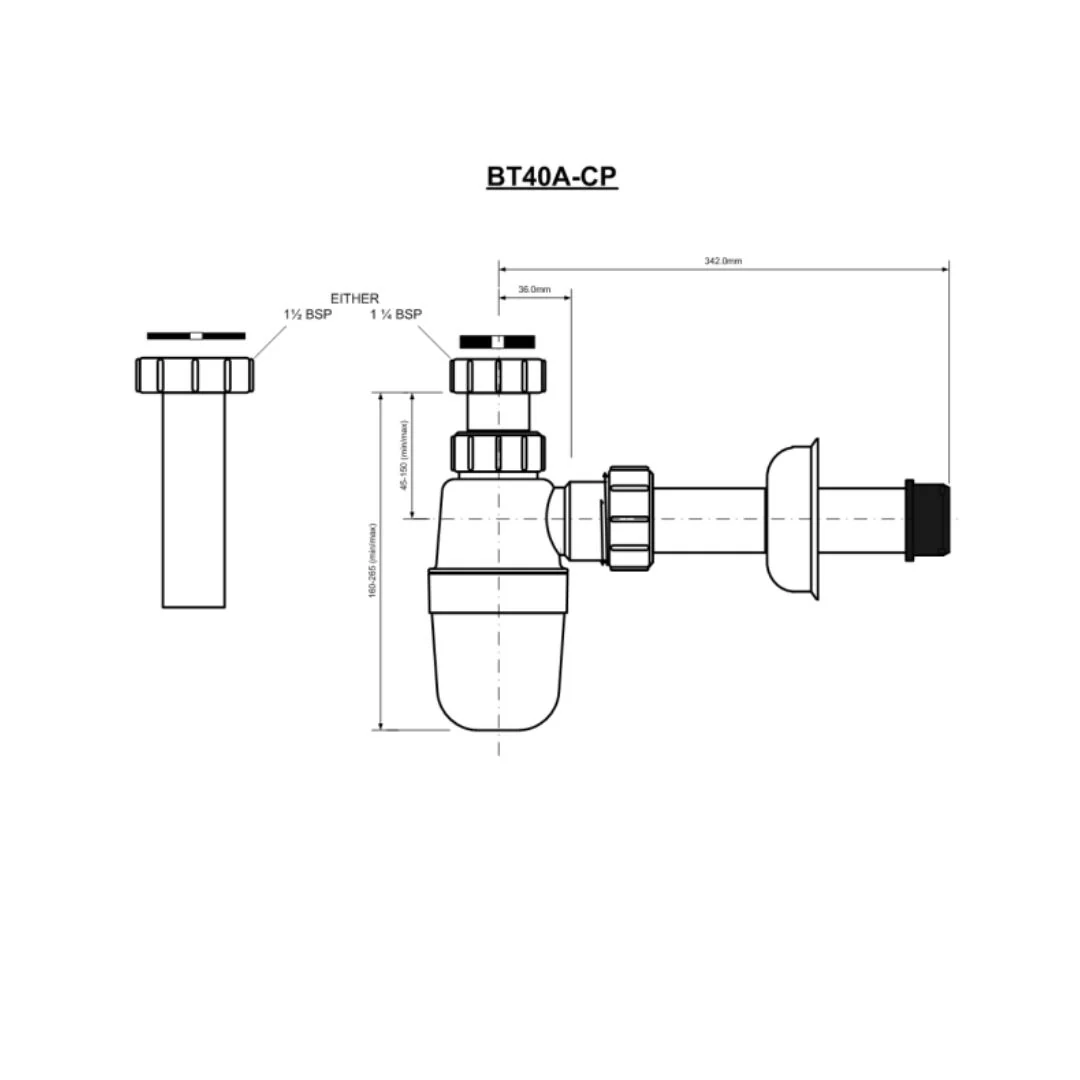 Abey Reseal Adjustable Bottle Trap - Image 2
