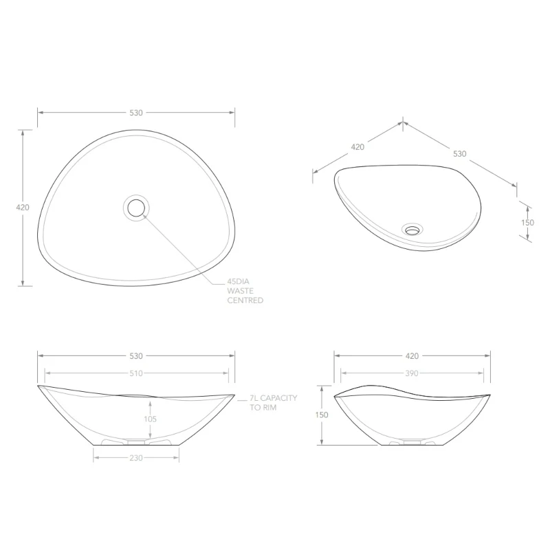 ADP Fiore 530mm Ceramic Above Counter Basin - Matte White - Image 6