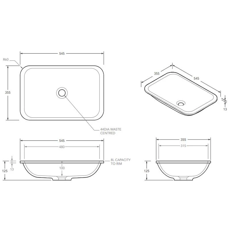 ADP Glory 545mm x 355mm Undermount Solid Surface Basin White - Image 4