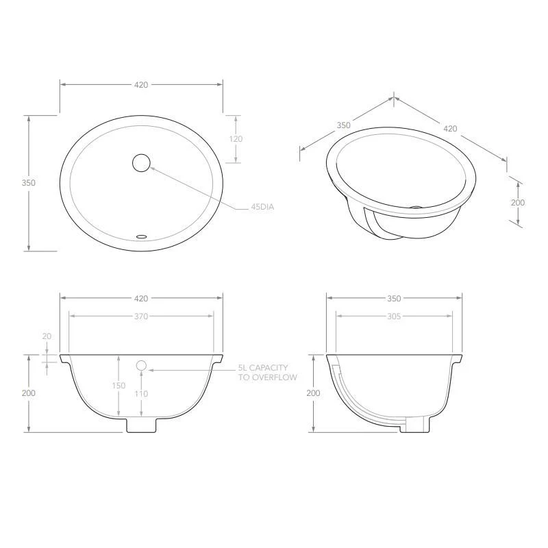 ADP Oval Undermount Ceramic Basin - White Gloss - Image 3