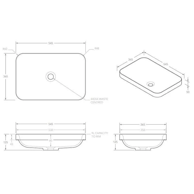 ADP Pride 545mm x 365mm x 125mm Semi Inset Solid Surface Basin - Image 5