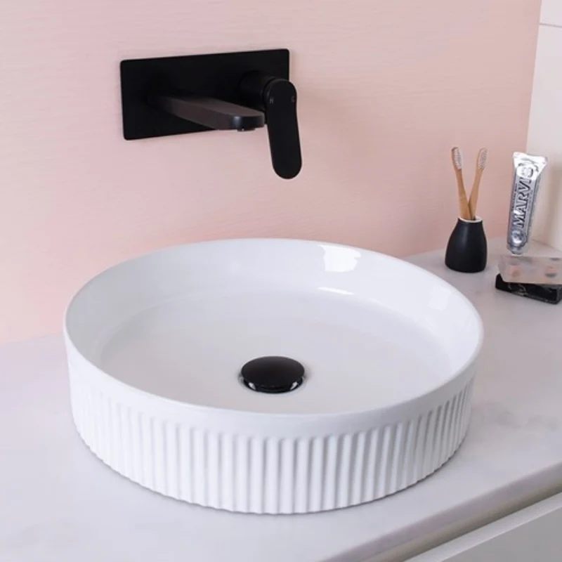 ADP Round Fluted Ceramic Above Counter Basin - Matte White - Image 2