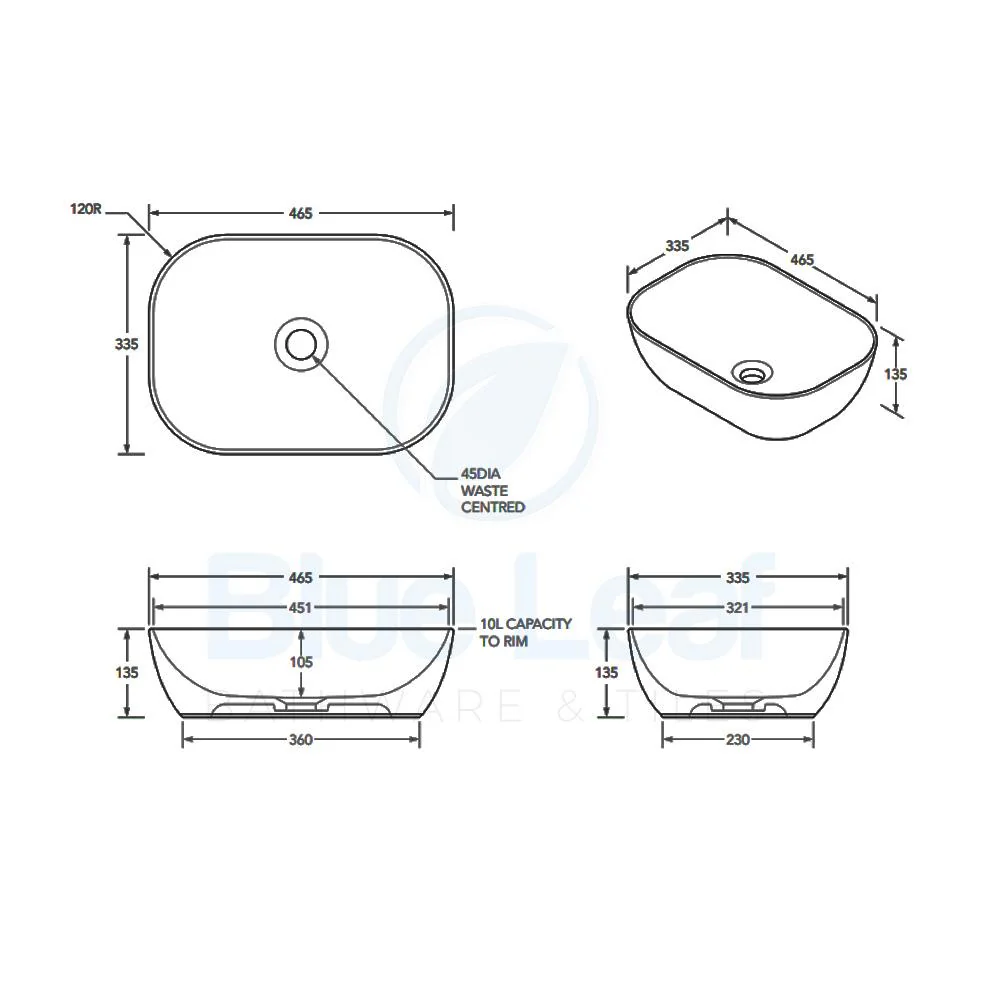 ADP Stadium 465MM X 335MM X 135MM Ceramic Above Counter Basin - Black Matte - Image 3