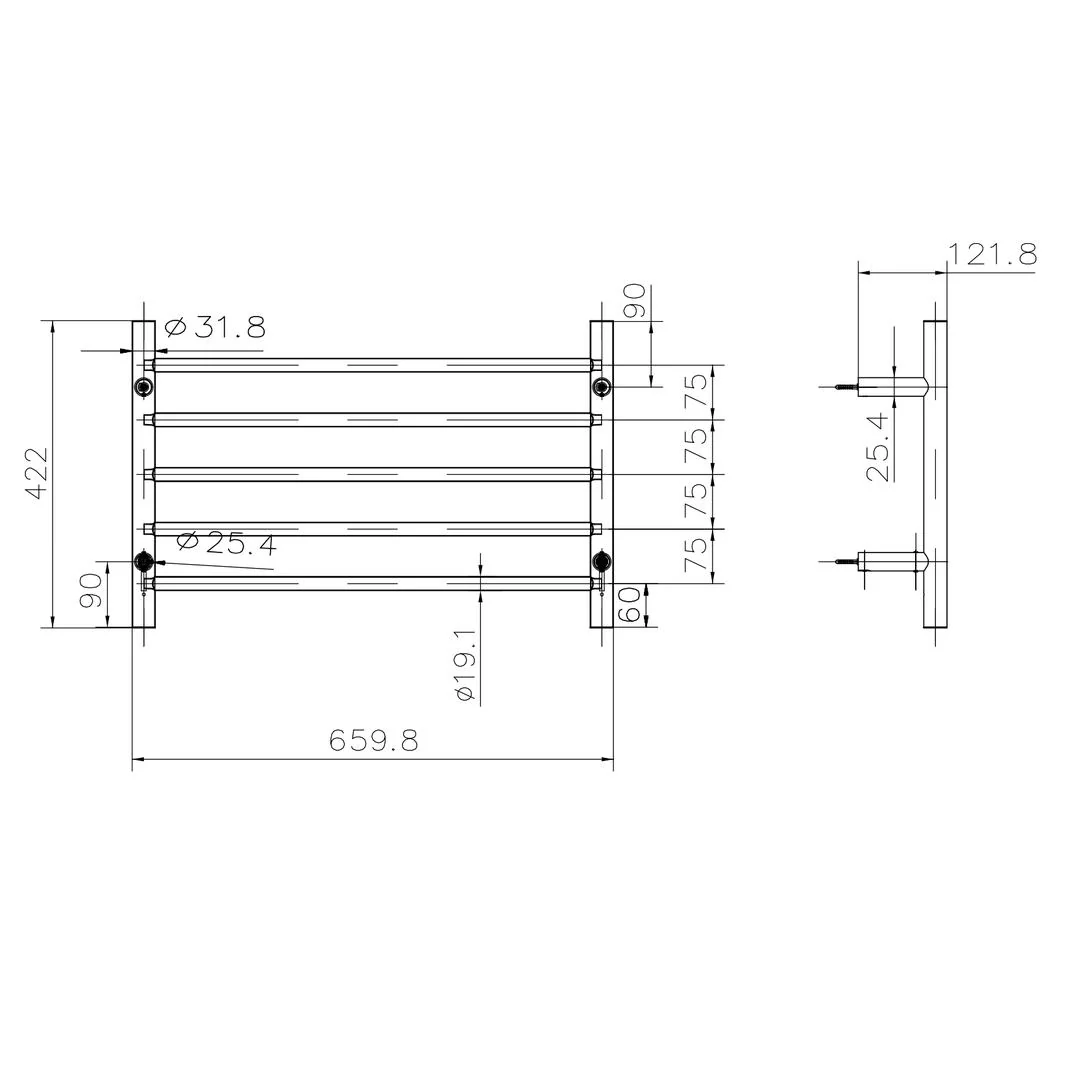 Linsol Allegra 5 Bar Heated Towel Rail - Chrome - Image 3