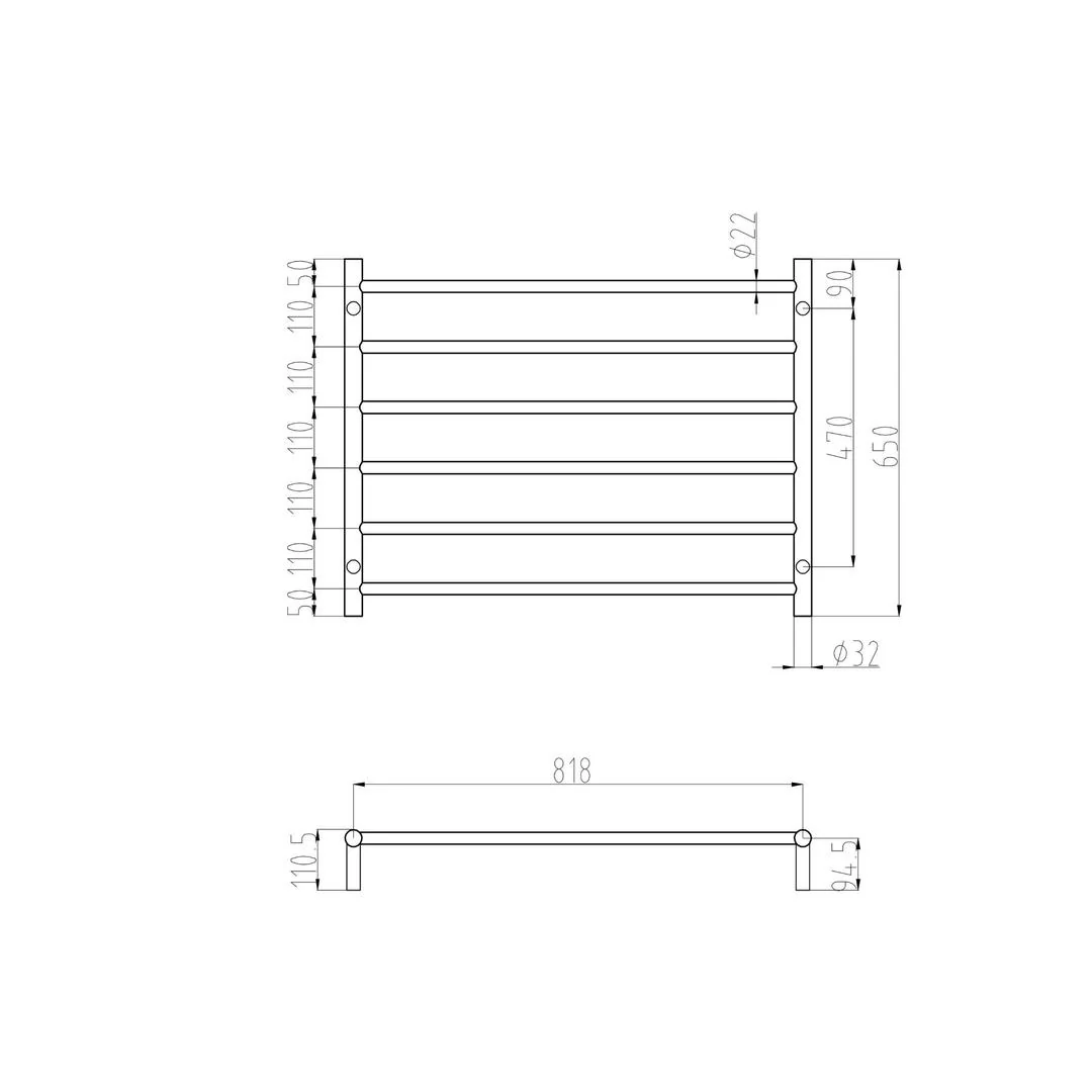 Linsol Allegra 6 Bar Wide Heated Towel Rail - Chrome - Image 3