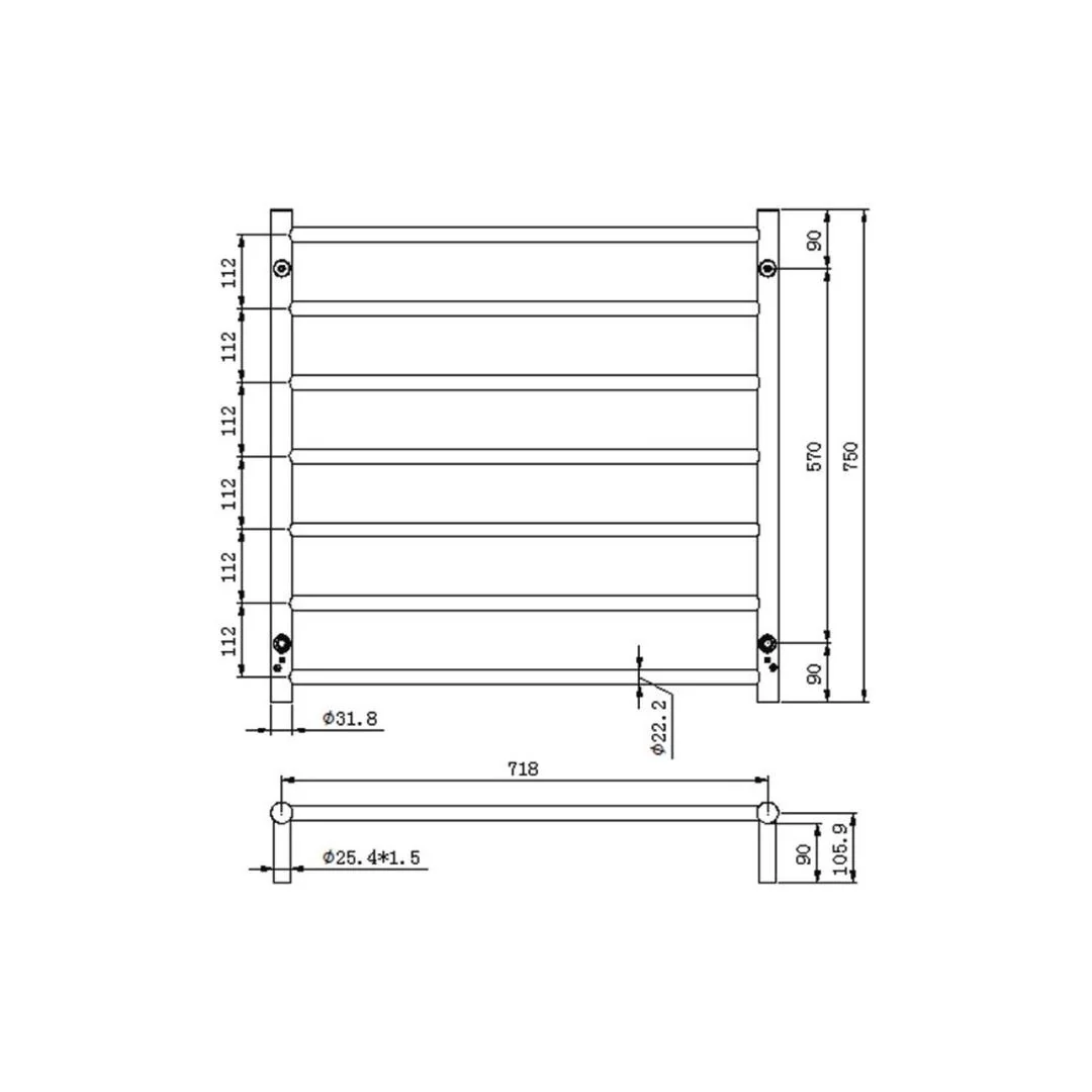 Linsol Allegra 7 Bar Heated Towel Rail - Brushed Nickel - Image 3