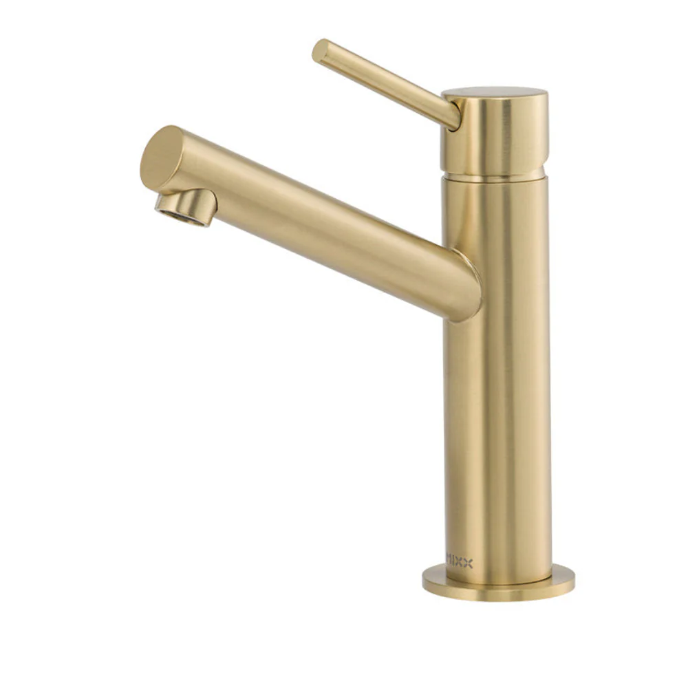 Mixx Anise Eco Basin Mixer Upswept Spout - Brushed Gold
