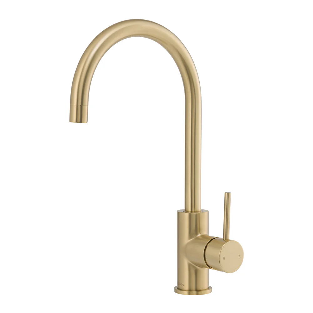 Mixx Anise Round Gooseneck Sink Mixer - Brushed Gold