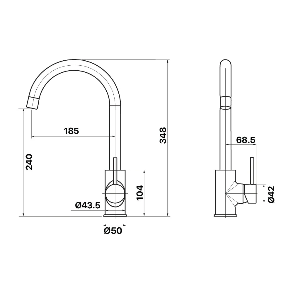 Mixx Anise Round Gooseneck Sink Mixer - Matt Black - Image 2