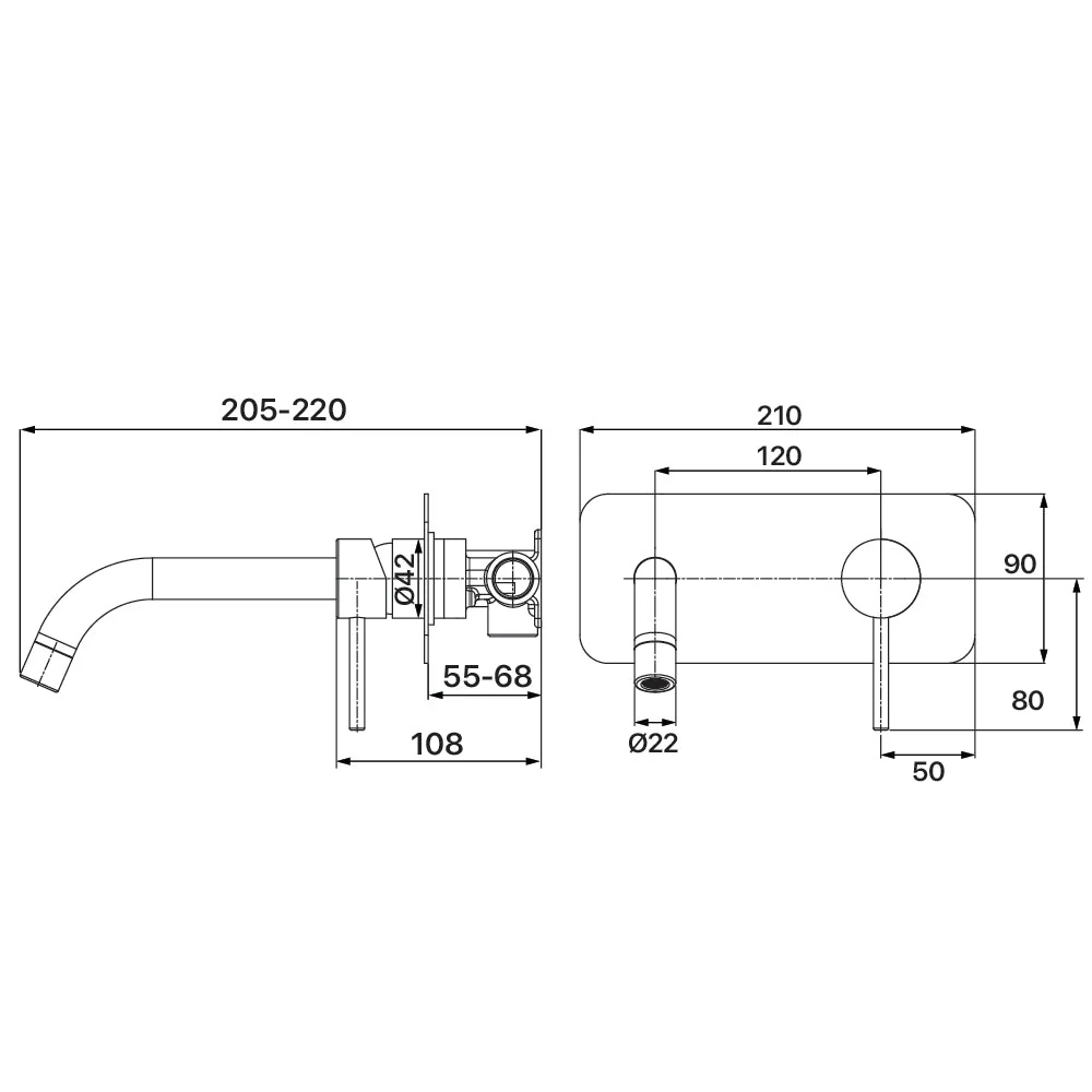 Mixx Anise Wall Plate Mixer With 210mm Spout - Matt Black - Image 2