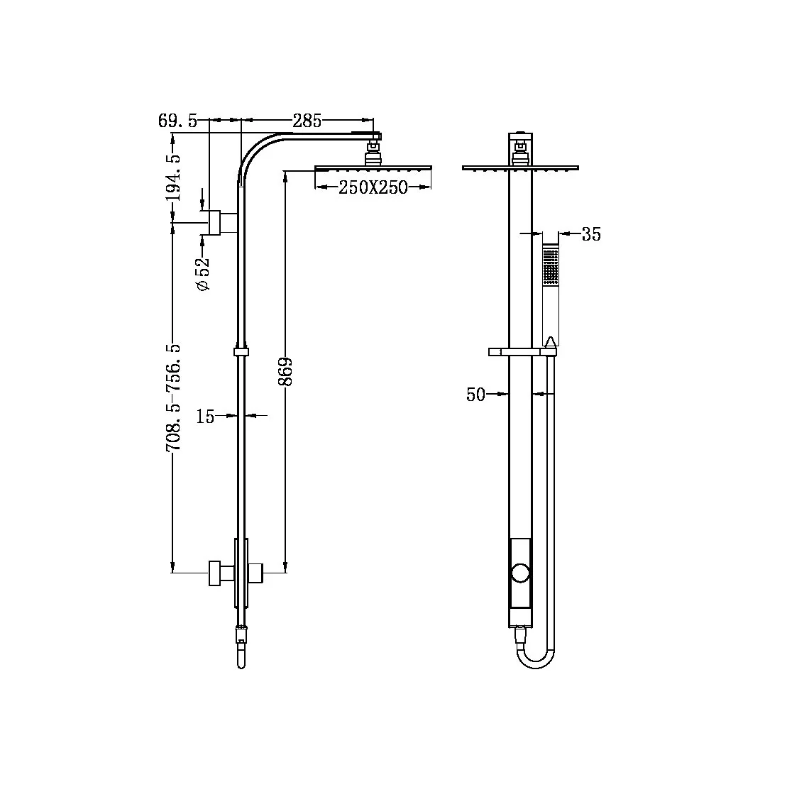 Nero Astra Rain Square Twin Shower Single Hose - Chrome - Image 4