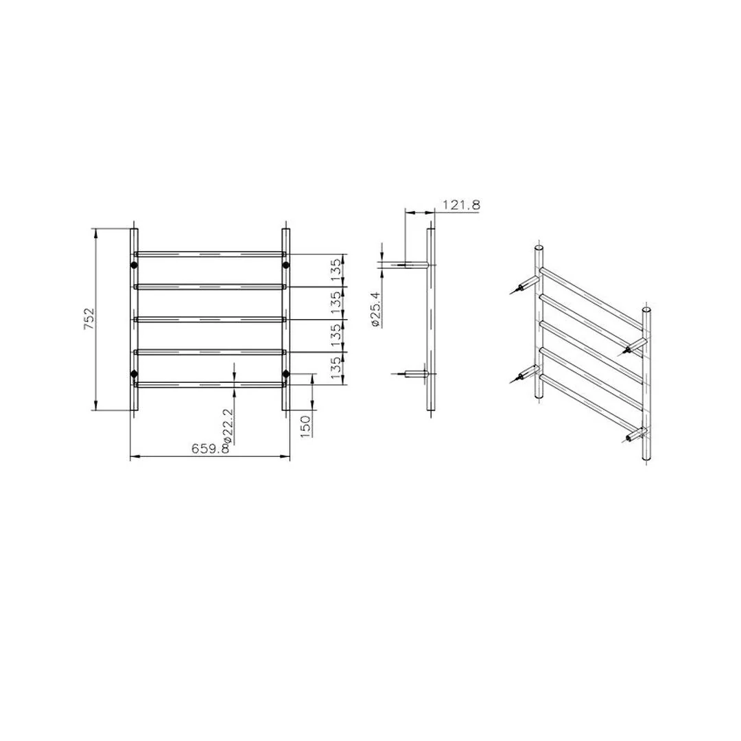 Linsol Avid 5 Bar Heated Towel Rail - Chrome - Image 3