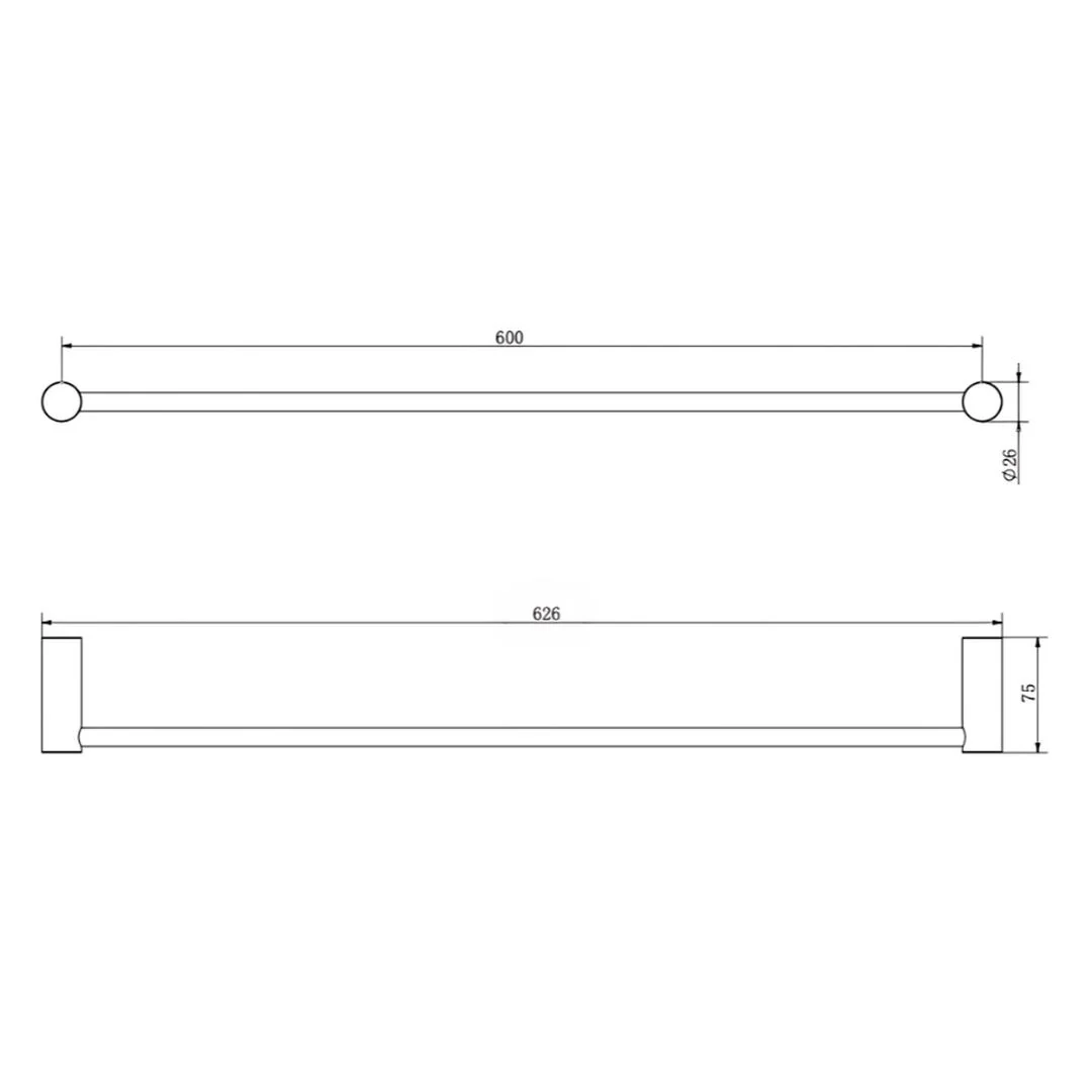 Linsol Banjo S3 600mm Single Towel Rail - Chrome - Image 2