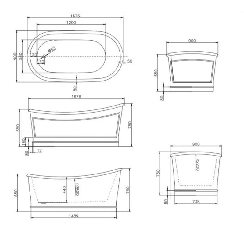 Belbagno Ritz 1675mm Freestanding Bath Tub - Image 8