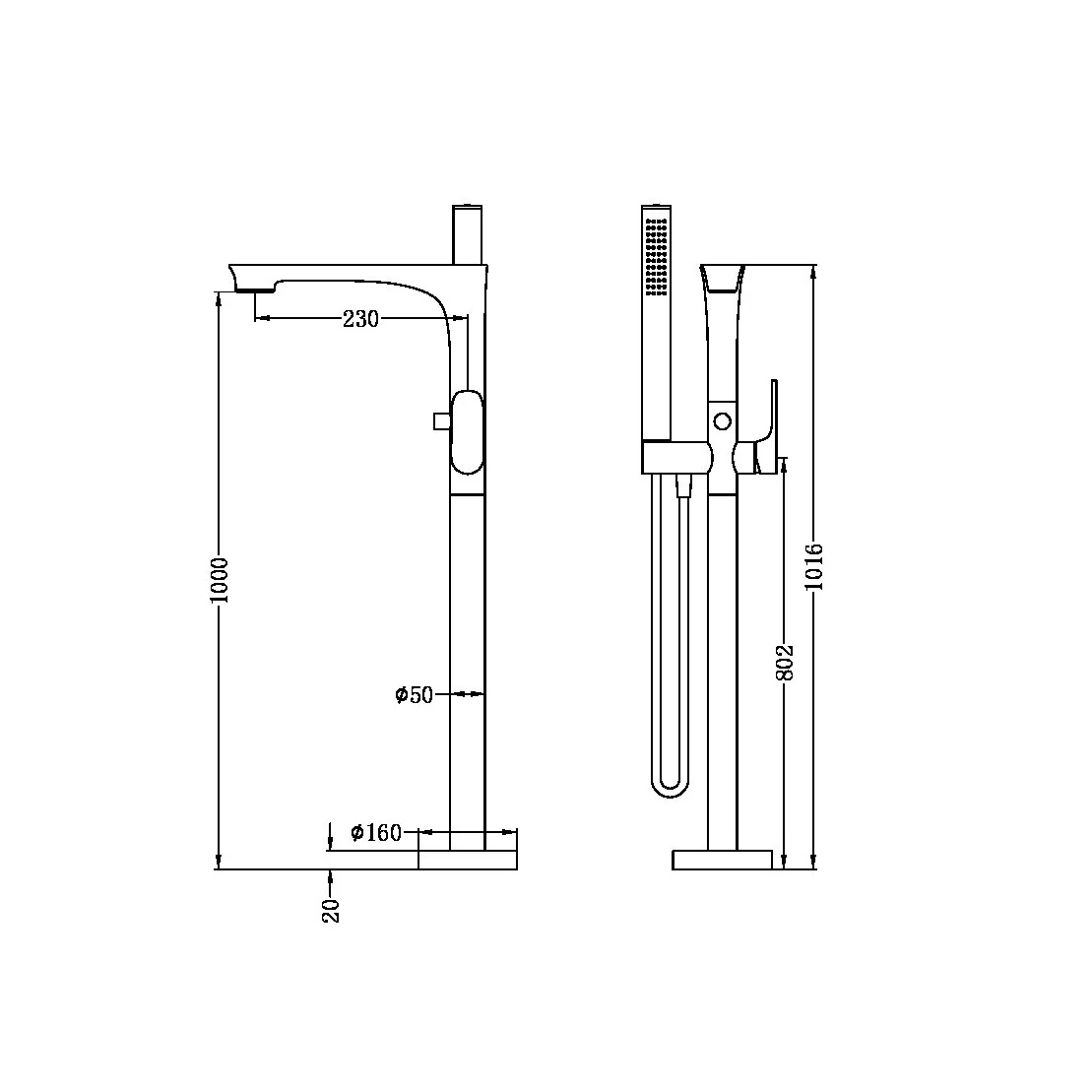 Nero Bianca Freestanding Bath Mixer With Hand Shower - Gun Metal - Image 4