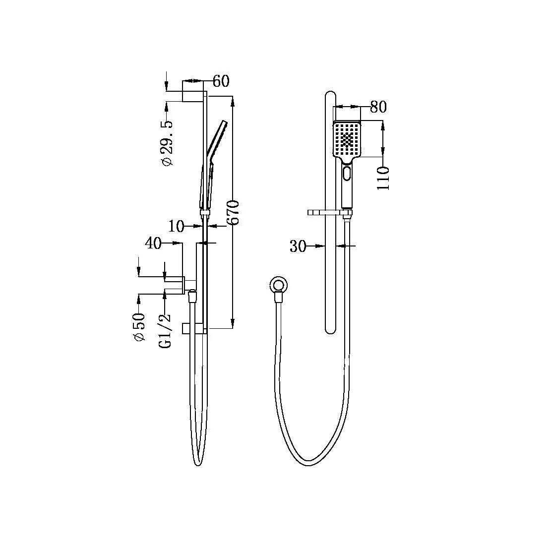 Nero Bianca Shower Rail - Chrome - Image 2