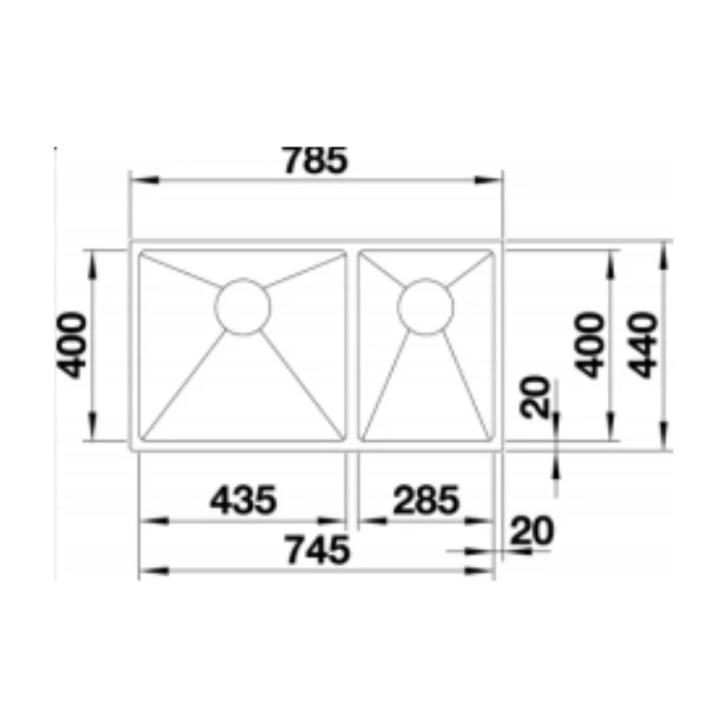 Blanco QUATRUS R15 400/200-IU Double Bowl Inset / Undermount Sink - Left Hand Bowl - Image 2