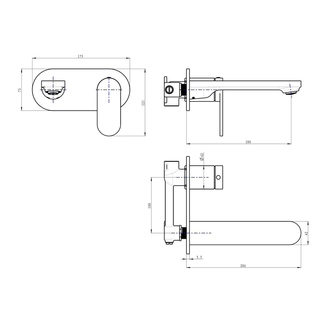 Linsol Capo 1-Plate Wall Basin or Bath Mixer - Gunmetal - Image 2