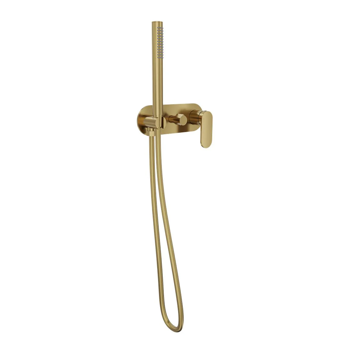 Linsol Capo 1-Plate Wall Mixer with Hand Shower -  Brushed Brass - Image 2