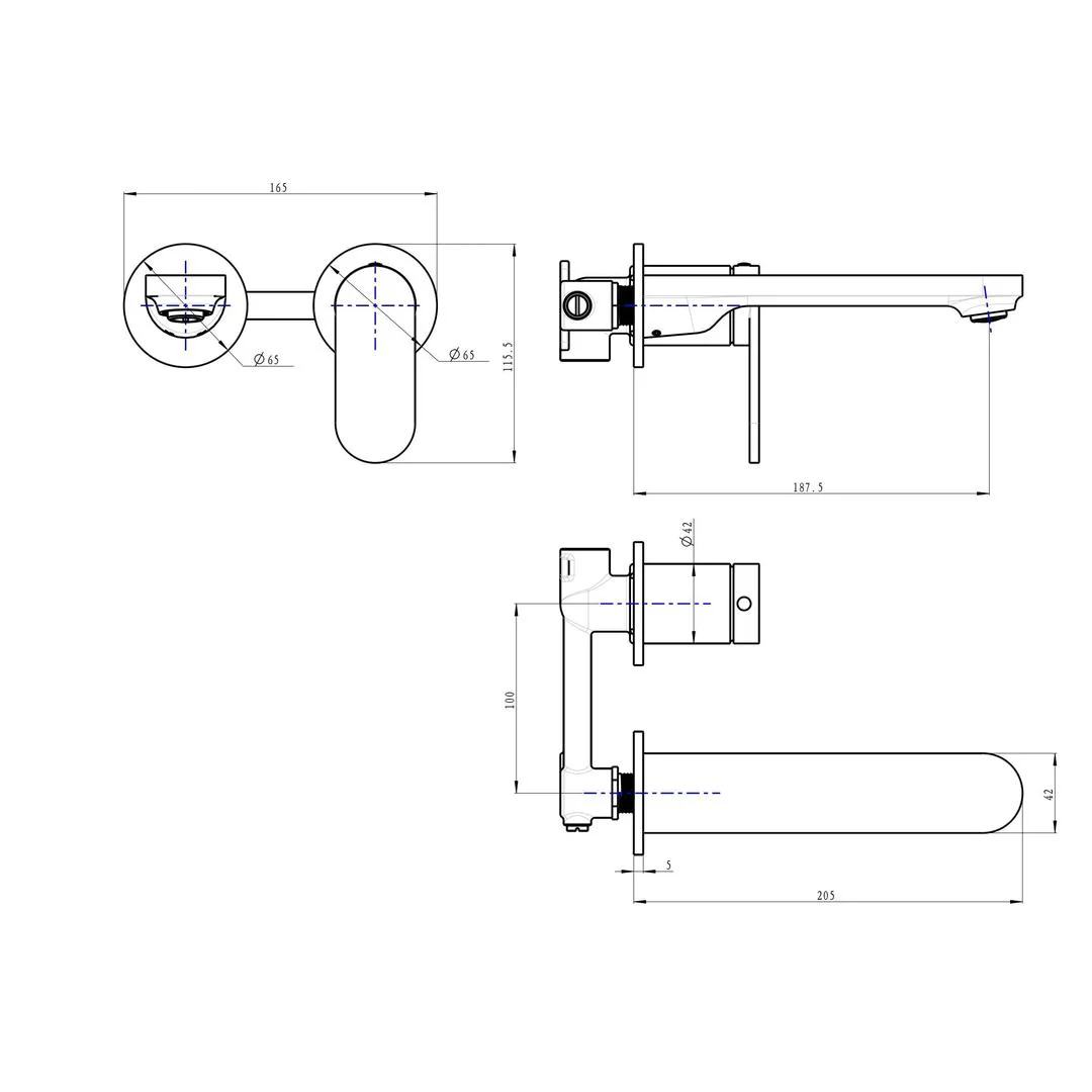 Linsol Capo 2-Plate Wall Basin or Bath Mixer - Matte Black - Image 3