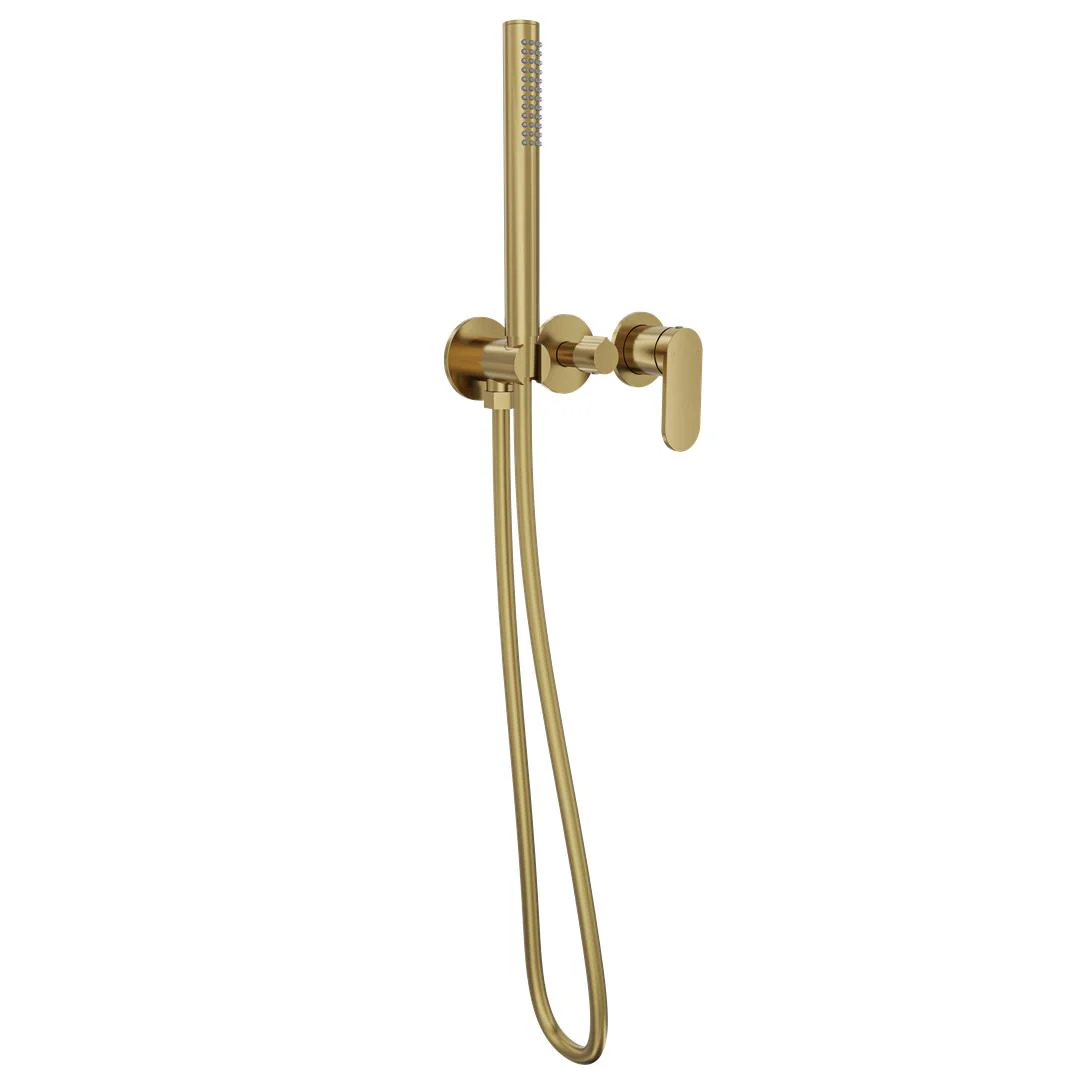 Linsol Capo 3-Plate Wall Mixer with Hand Shower - Brushed Brass - Image 2