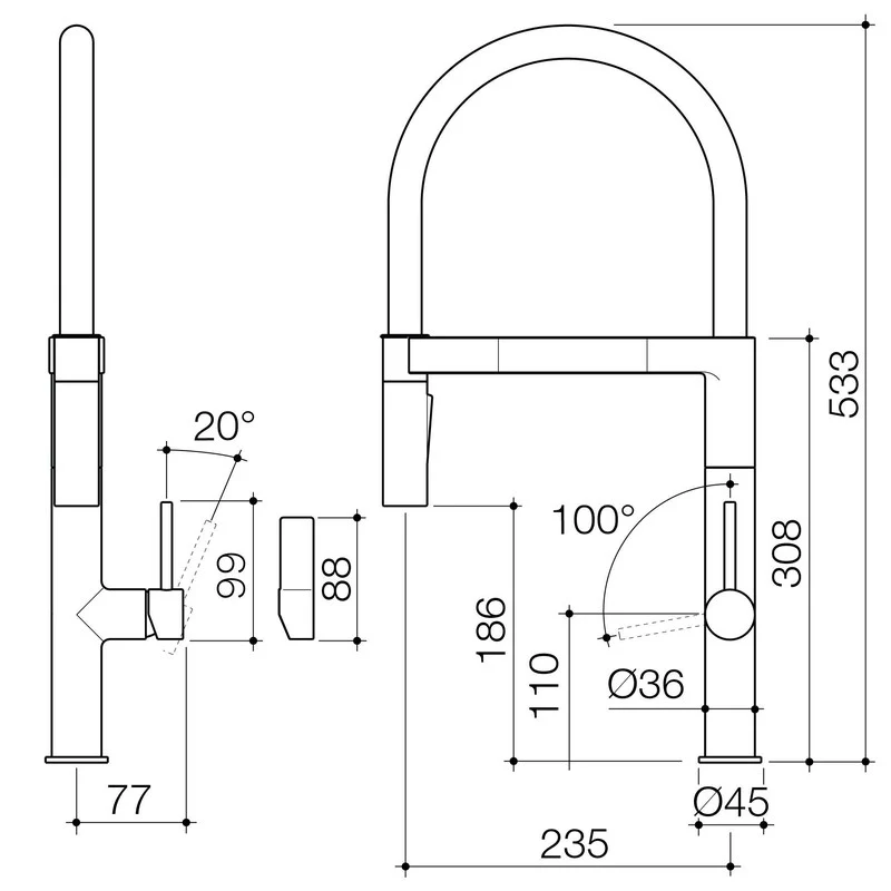 Caroma Liano II Pull Down Kitchen Sink Mixer Lead Free - Black Matte - Image 3