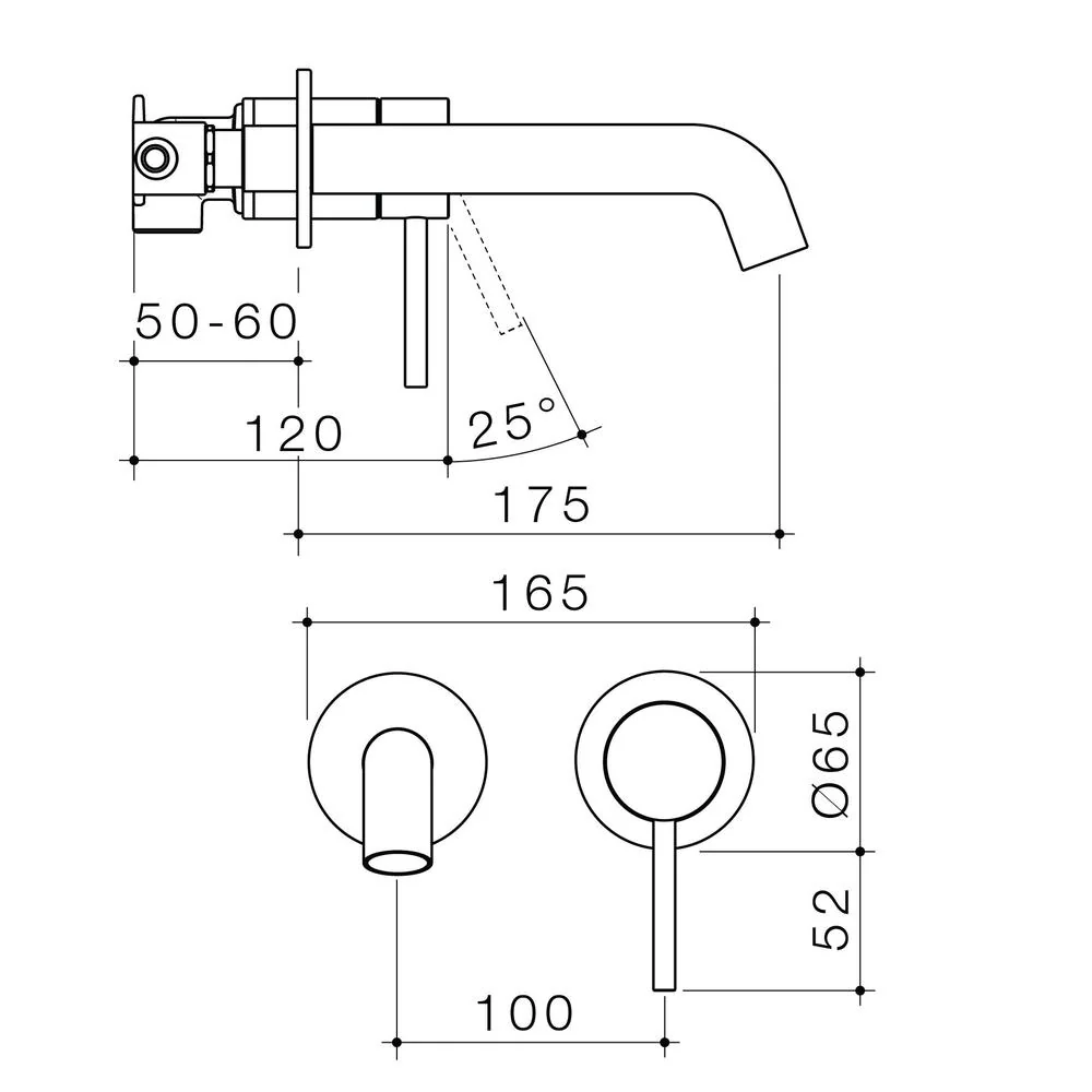 Caroma Liano II 175mm Wall Basin/Bath Mixer Twin Plate - Brushed Brass - Image 2