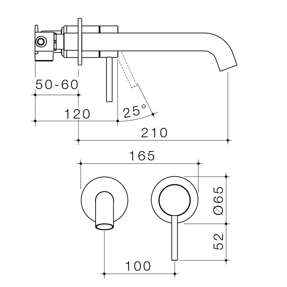 Caroma Liano II 210mm Wall Basin/Bath Mixer Twin Plate - Brushed Brass - Image 2