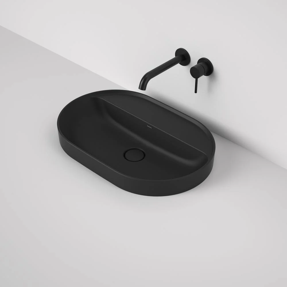 Caroma Liano II 600mm Pill Inset Basin with Tap Landing - Matte Black (0 Tap Hole)