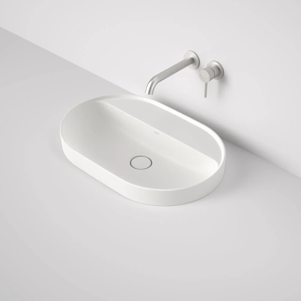 Caroma Liano II 600mm Pill Inset Basin with Tap Landing - Matte White (0 Tap Hole)