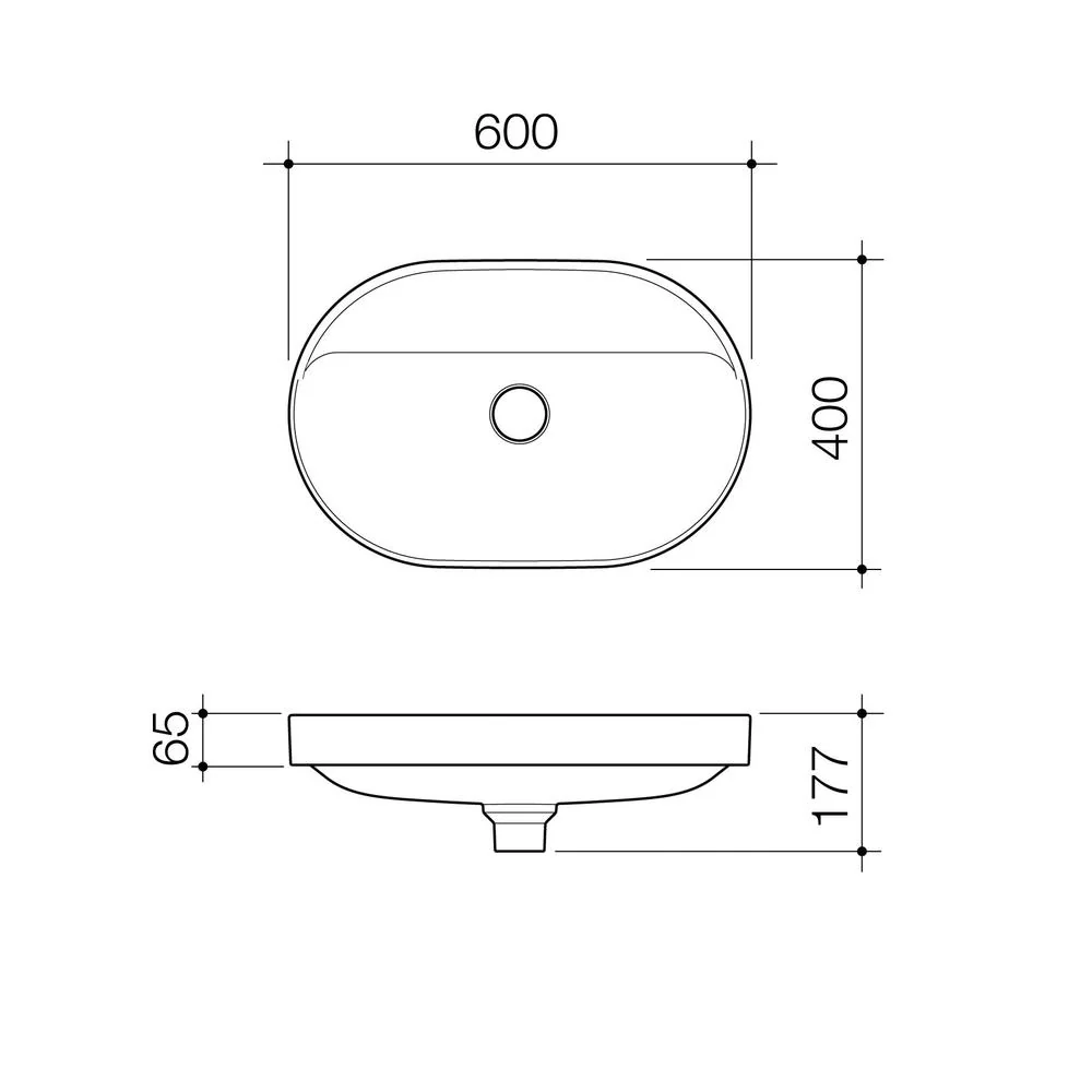 Caroma Liano II 600mm Pill Inset Basin with Tap Landing - Matte White (0 Tap Hole) - Image 2