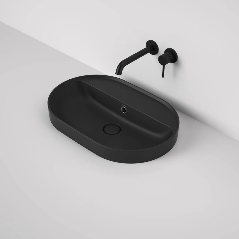 Caroma Liano II 600mm Pill Inset Basin with Tap Landing (0 Tap Hole) with Overflow - Matte Black