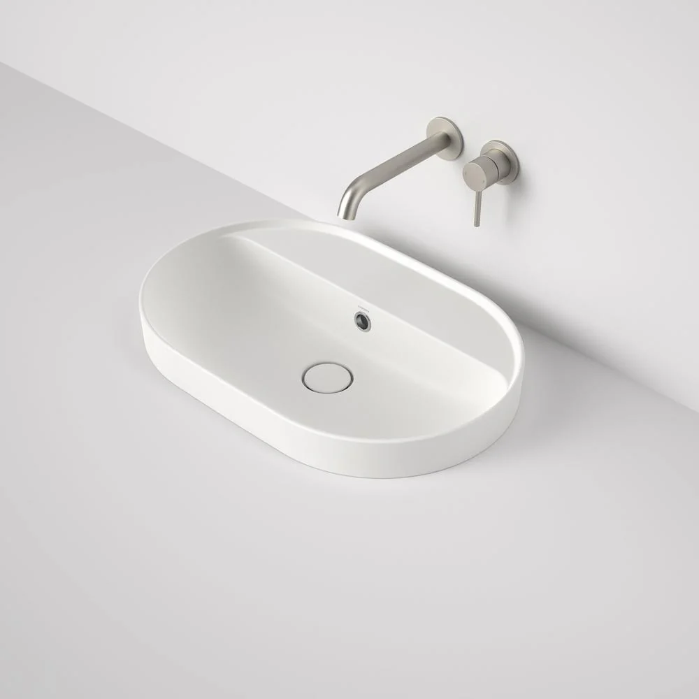 Caroma Liano II 600mm Pill Inset Basin with Tap Landing (0 Tap Hole) with Overflow - Matte White