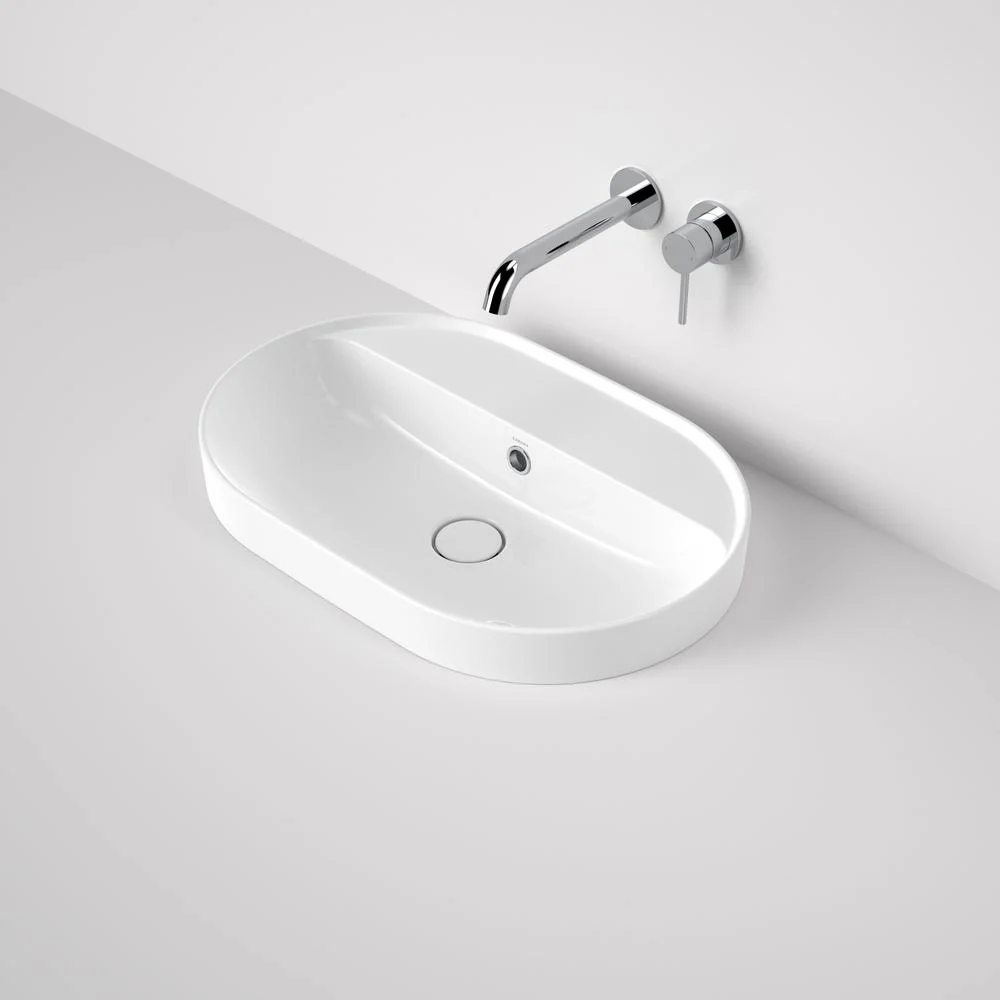 Caroma Liano II 600mm Pill Inset Basin with Tap Landing (0 Tap Hole) with Overflow - White