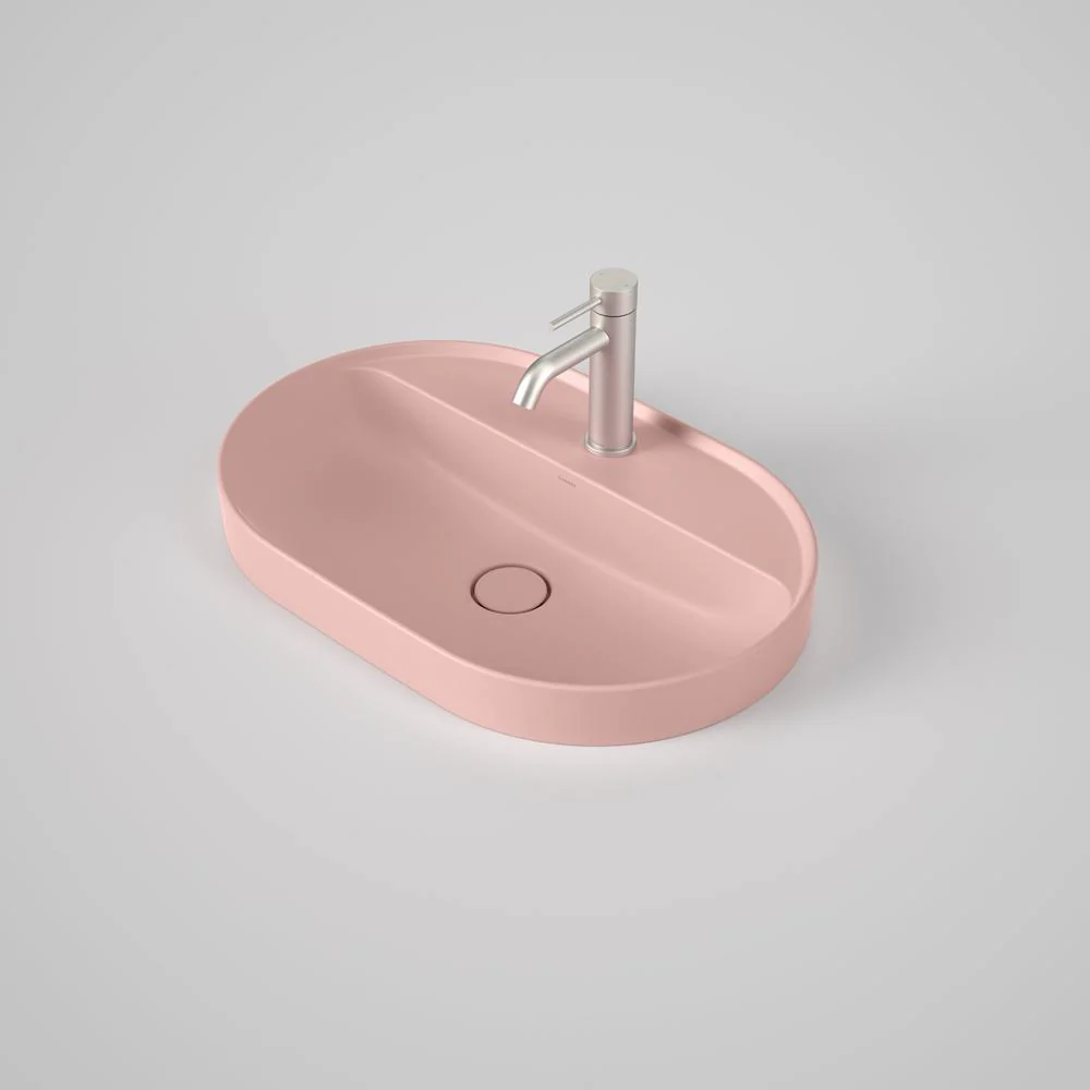 Caroma Liano II 600mm Pill Inset Basin with Tap Landing - Matte Pink (1 Tap Hole)