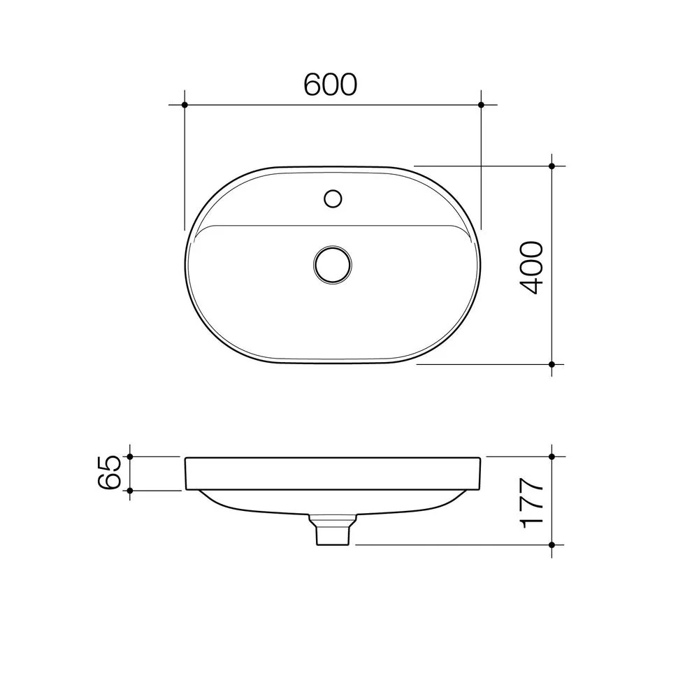 Caroma Liano II 600mm Pill Inset Basin with Tap Landing - Matte Speckled (1 Tap Hole) - Image 2