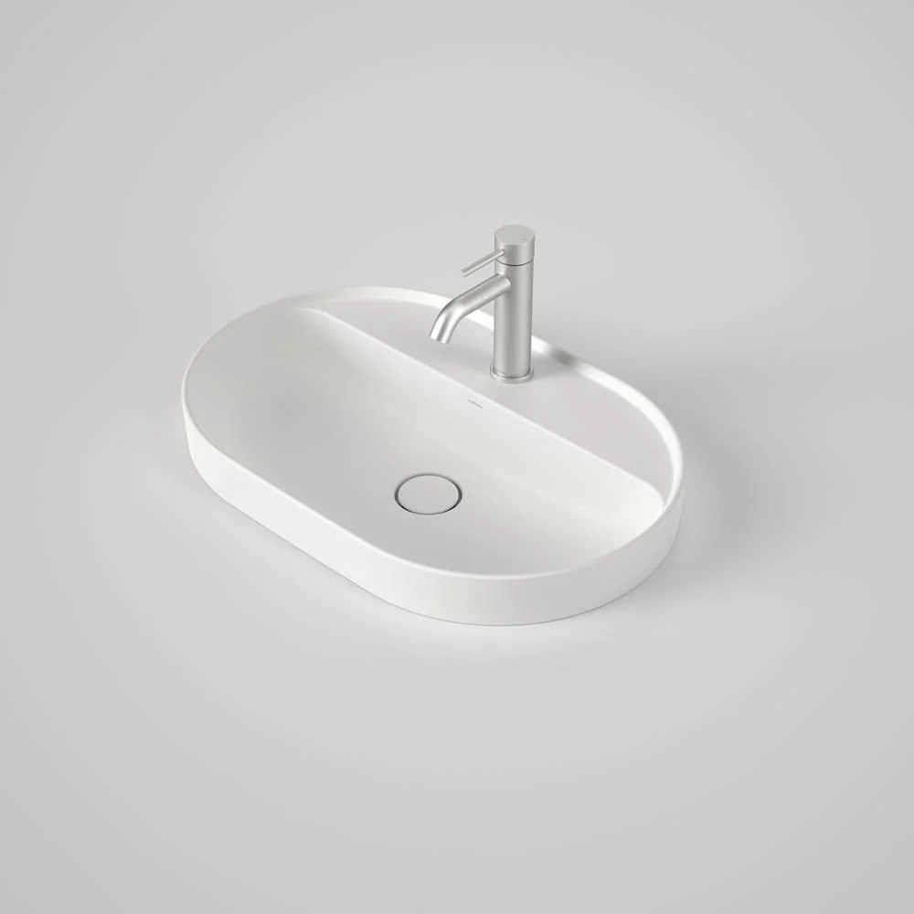 Caroma Liano II 600mm Pill Inset Basin with Tap Landing - Matte White (1 Tap Hole)