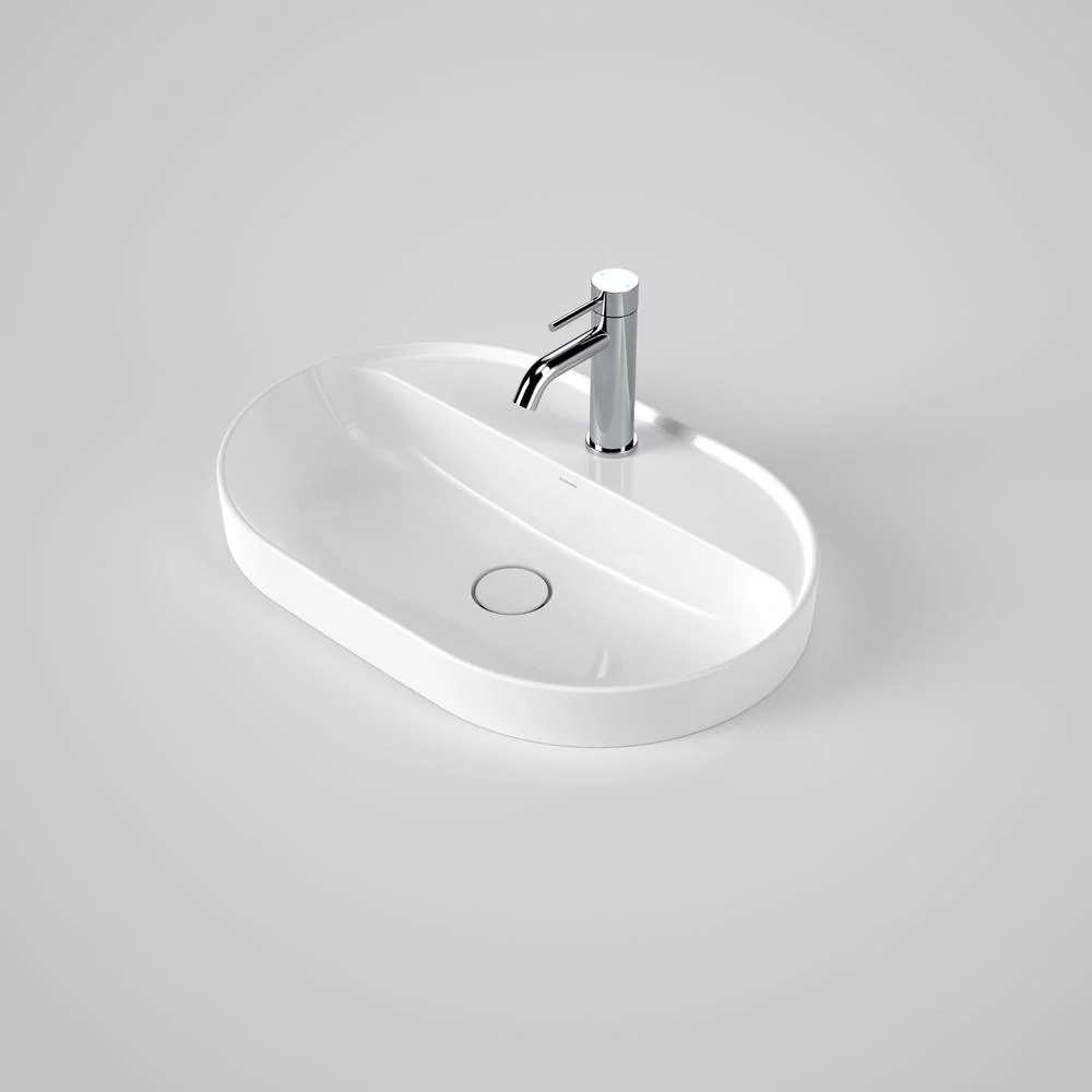 Caroma Liano II 600mm Pill Inset Basin with Tap Landing - White (1 Tap Hole)
