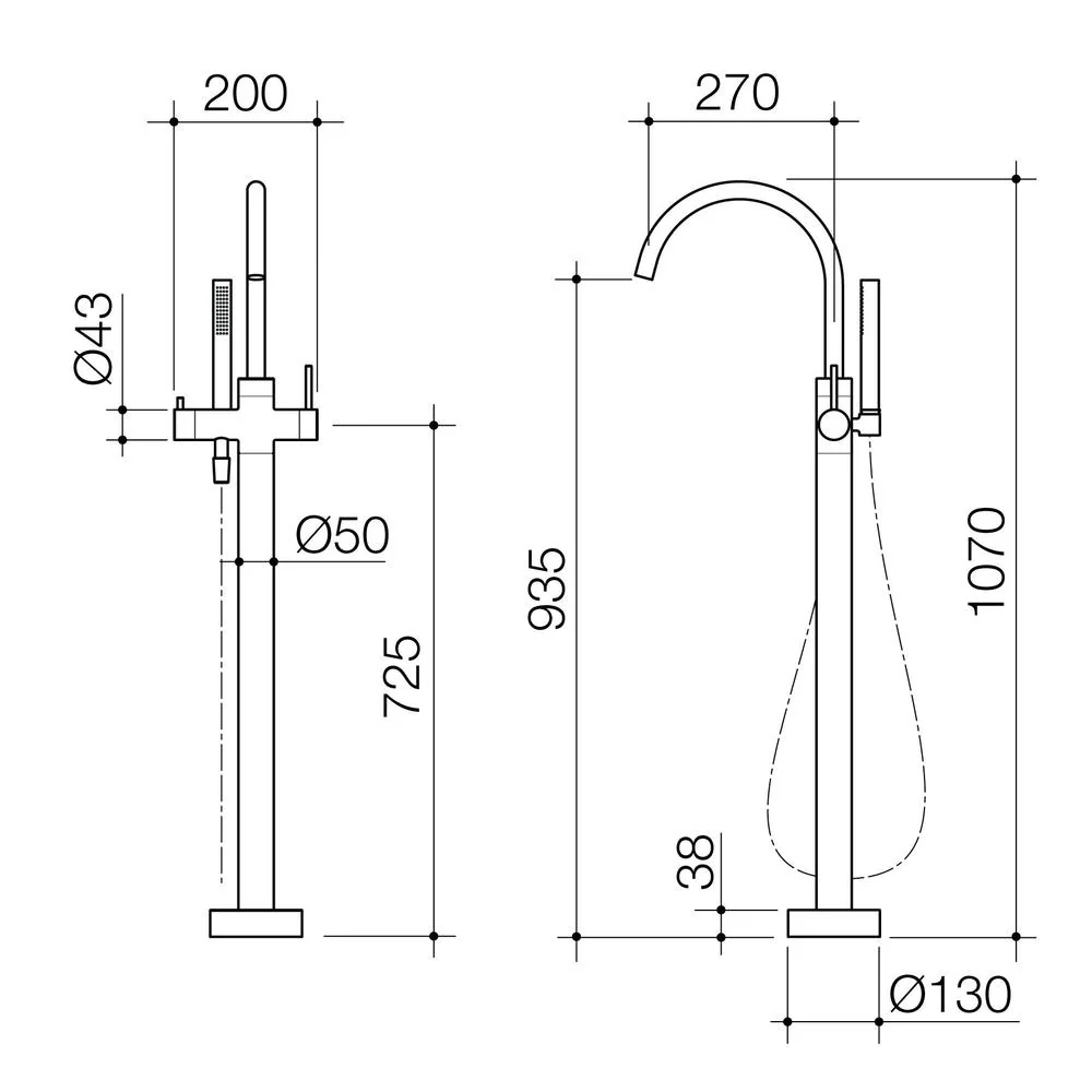 Caroma Liano II Freestanding Bath Filler with Hand Shower - Gun Metal - Image 2