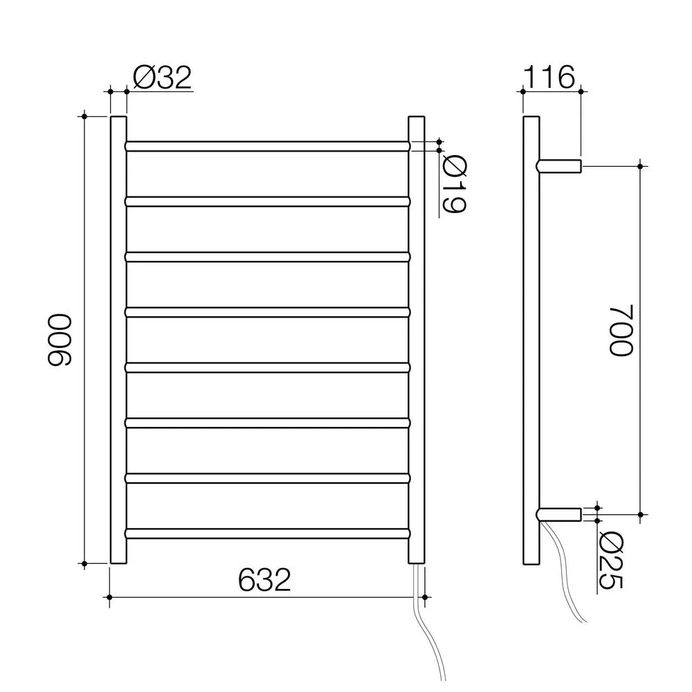 Caroma Liano II Heated Towel Ladder - Matte Black - Image 2